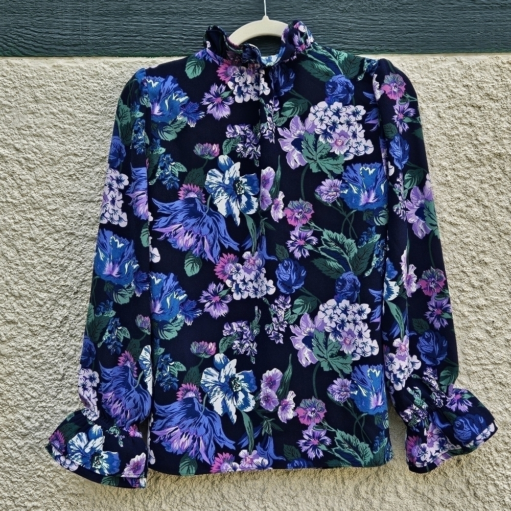 J. Crew long sleeve ruffleneck top in floral 365 crepe XS - Picture 3 of 6